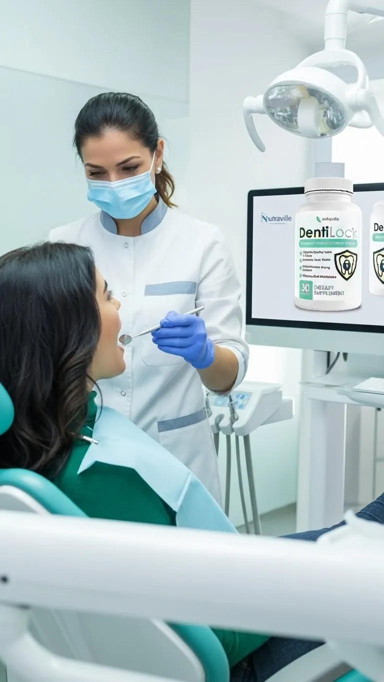 DentiLock natural oral health supplement bottle supporting gum and teeth wellness