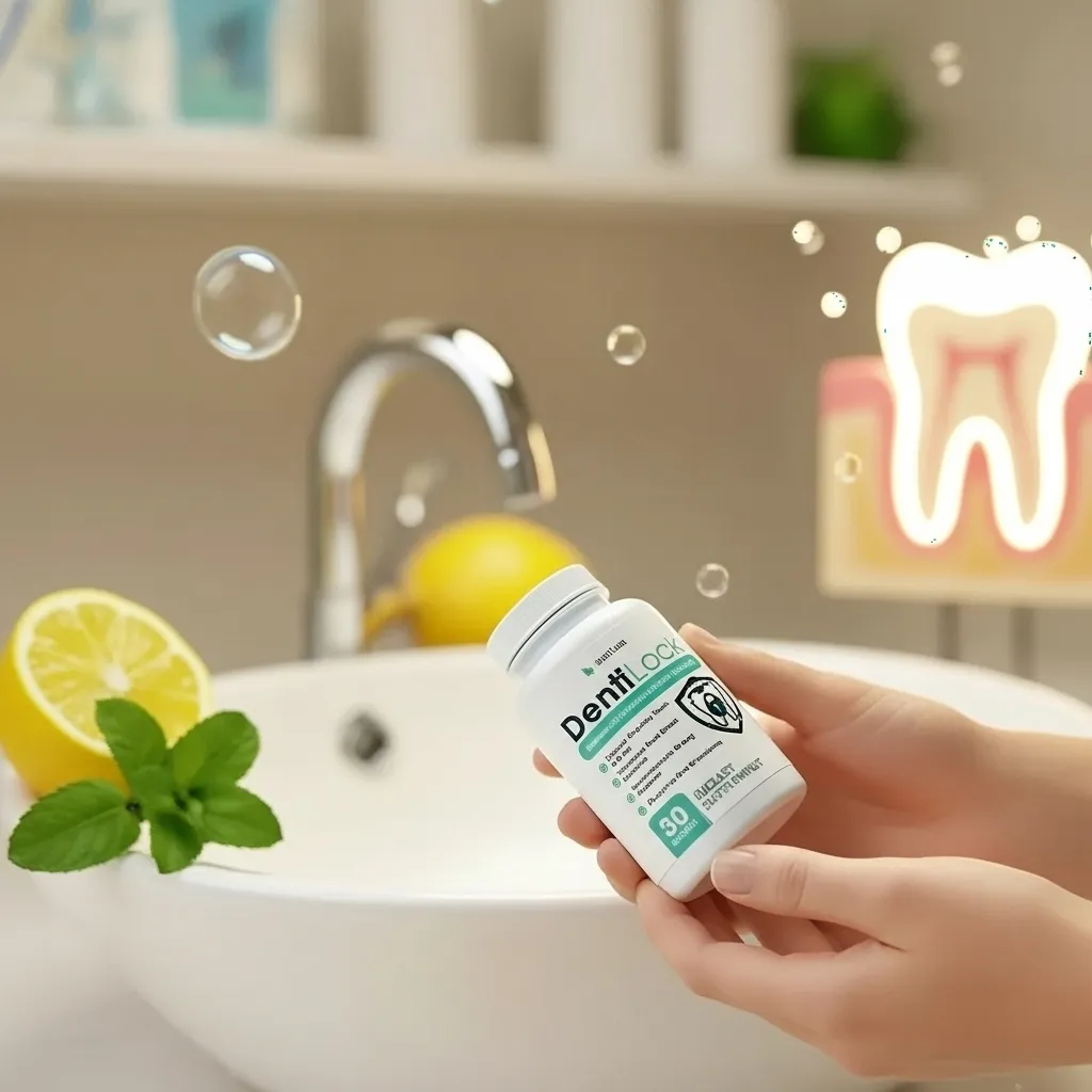 DentiLock natural oral health supplement bottle supporting gum and teeth wellness