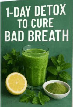Natural green detox smoothie shown as remedy for bad breath